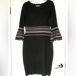 Danny & Nicole Sz XL Black Bell Sleeve Scalloped Neck Sweater Dress NWT